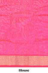 Blue butta designed silk cotton saree with contrast zari border and blouse
