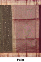 Olive brown butta designed silk cotton saree with contrast zari border and contrast blouse