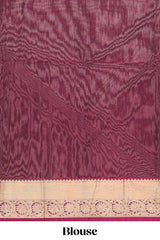 Olive brown butta designed silk cotton saree with contrast zari border and contrast blouse