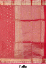 Red butta designed silk cotton saree with self zari border and matching blouse