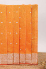 Bright orange butta designed silk cotton saree with self zari border and matching blouse