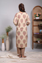 Sandal floral design motifs V neck salwar set with 3/4th sleeve, self bottom and matching dupatta