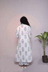 White floral motifs 3/4 slevee salwar suit with matching pant and printed dupatta