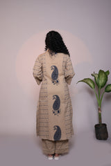 Light brown floral motifs 3/4 slevee salwar suit with matching pant and printed dupatta