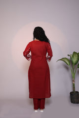 Red floral design 3/4 slevee salwar suit with matching pant and floral printed dupatta