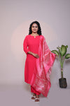Pink plain 3/4 slevee salwar suit with matching pant and printed dupatta