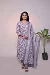 Mauve floral design 3/4 slevee salwar suit with matching pant and floral printed dupatta