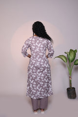 Mauve floral design 3/4 slevee salwar suit with matching pant and floral printed dupatta