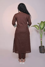 Brown motifs design 3/4 slevee salwar suit with matching pant and floral printed dupatta