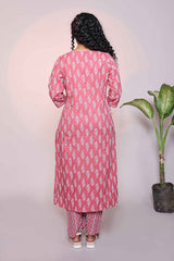 Pink motifs design 3/4 slevee salwar suit with matching pant and floral printed dupatta
