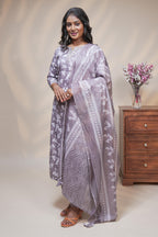 women pink floral designed straight kurta set with matching pant and dupatta