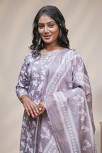 women pink floral designed straight kurta set with matching pant and dupatta