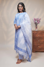 women blue striped straight cotton kurta set with matching pant and dupatta