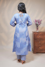 women blue striped straight cotton kurta set with matching pant and dupatta