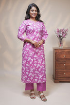 women pink floral designed straight kurta set with matching pant and dupatta