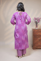 women pink striped designed straight cotton kurta set with matching pant and dupatta