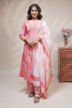 women orange striped straight cotton kurta set with matching pant and dupatta