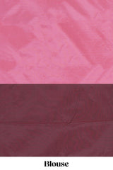 Borderless pink & brown dual shade striped semisilk cotton saree with striped pallu and matching blouse