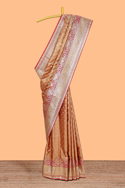 Mustard zari butta semi soft silk saree with self border and matching pallu