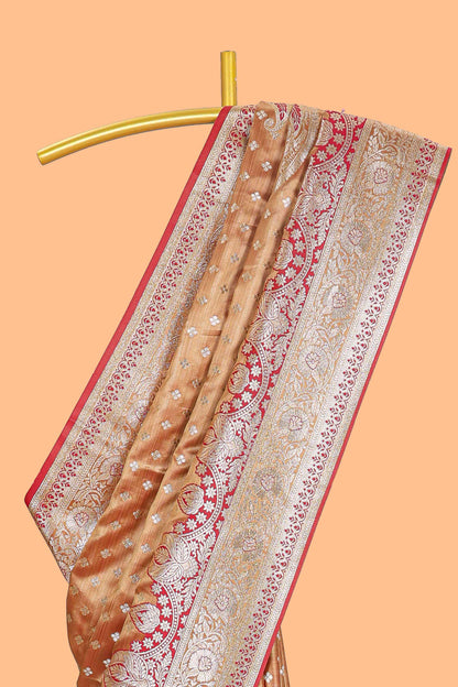 Mustard zari butta semi soft silk saree with self border and matching pallu