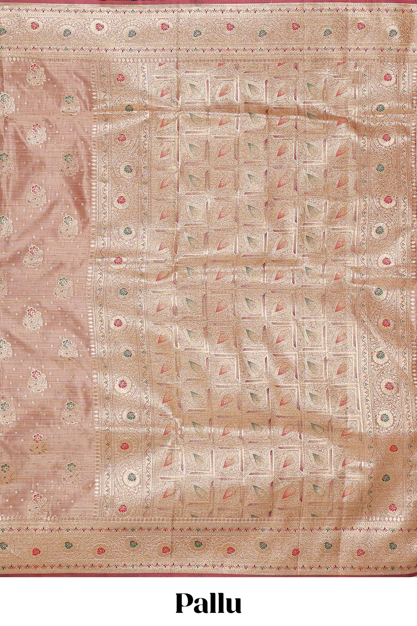 Beige zari butta semi soft silk saree with self border and matching pallu