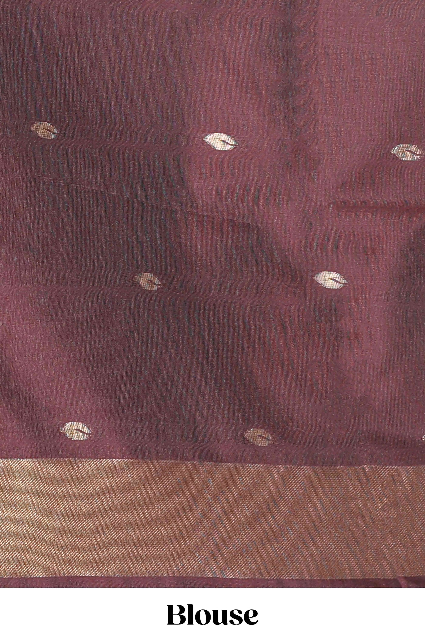 Borderless brown leaf zari butta and birds design semi soft silk saree with self pallu and matching blouse