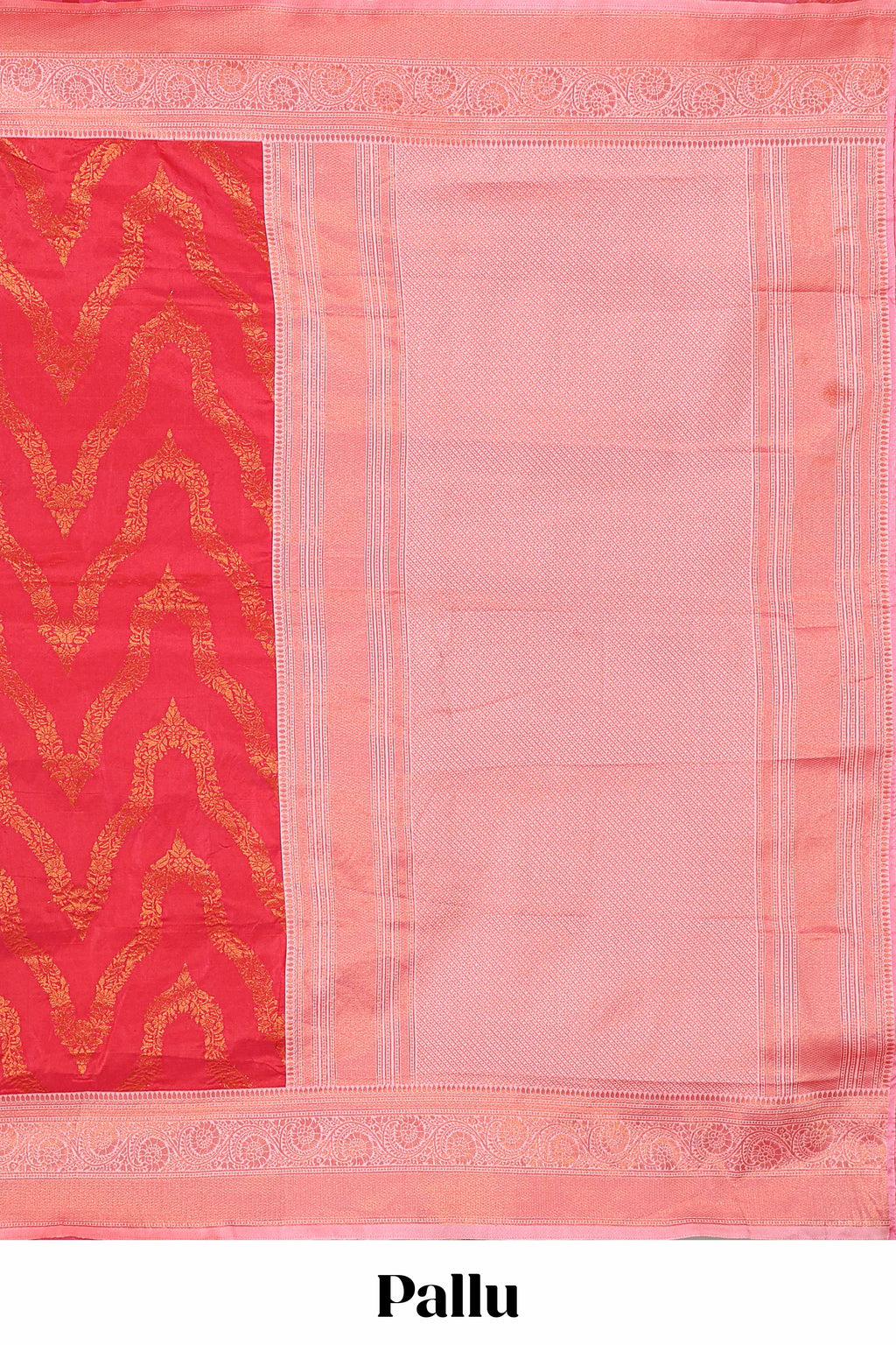 Pink zig zag zari design semi soft silk saree with contrast border and floral printed blouse