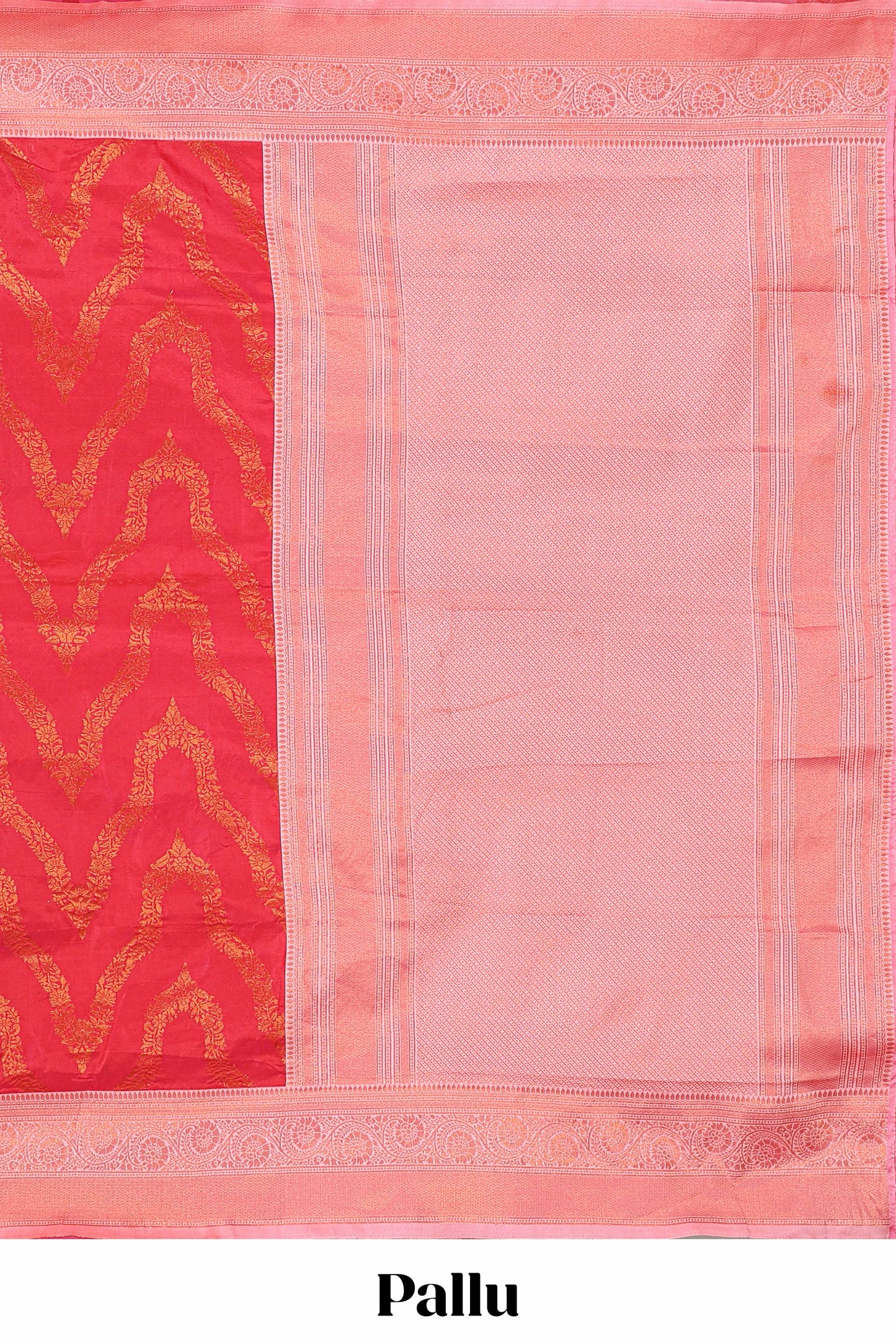 Pink zig zag zari design semi soft silk saree with contrast border and floral printed blouse