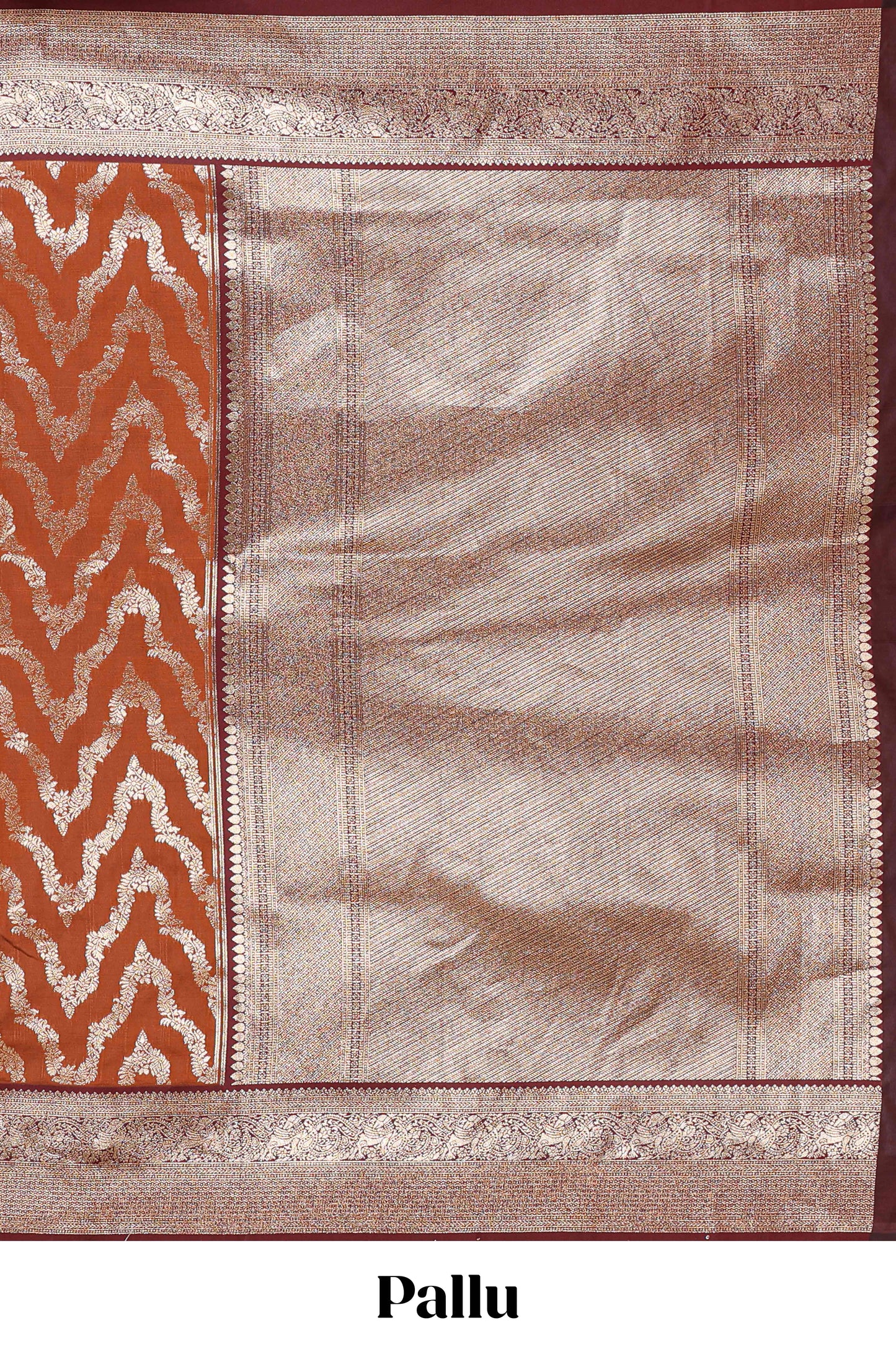Brown zig zag zari design semi soft silk saree with contrast border and floral printed blouse