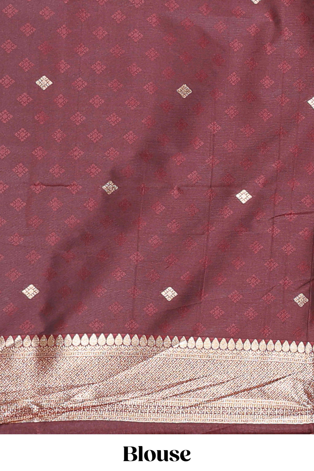 Brown zig zag zari design semi soft silk saree with contrast border and floral printed blouse