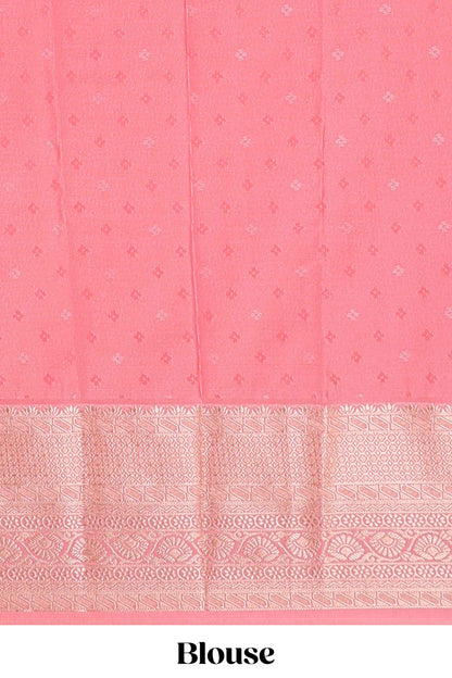 Persian green checked zari butta semi soft silk saree with contrast border and floral design pallu