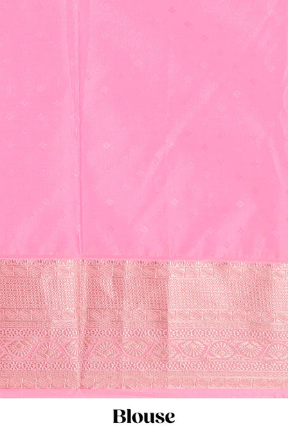 Blue checked zari butta semi soft silk saree with contrast border and floral design pallu
