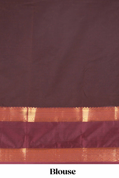 Bright orange striped zari motifs semi soft silk saree with contrast bentex border and pallu