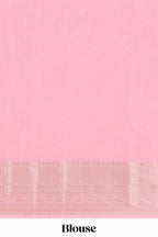 Lavender checked zari motifs semi soft silk saree with contrast border and floral design pallu