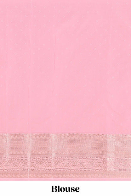 Lavender checked zari motifs semi soft silk saree with contrast border and floral design pallu