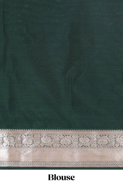 Pink checked zari buttas semi soft silk saree with contrast zari border and floral design pallu