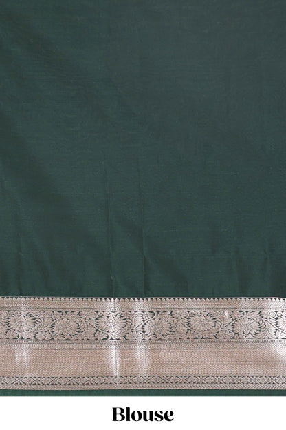 Rani pink checked zari buttas semi soft silk saree with contrast zari border and floral design pallu
