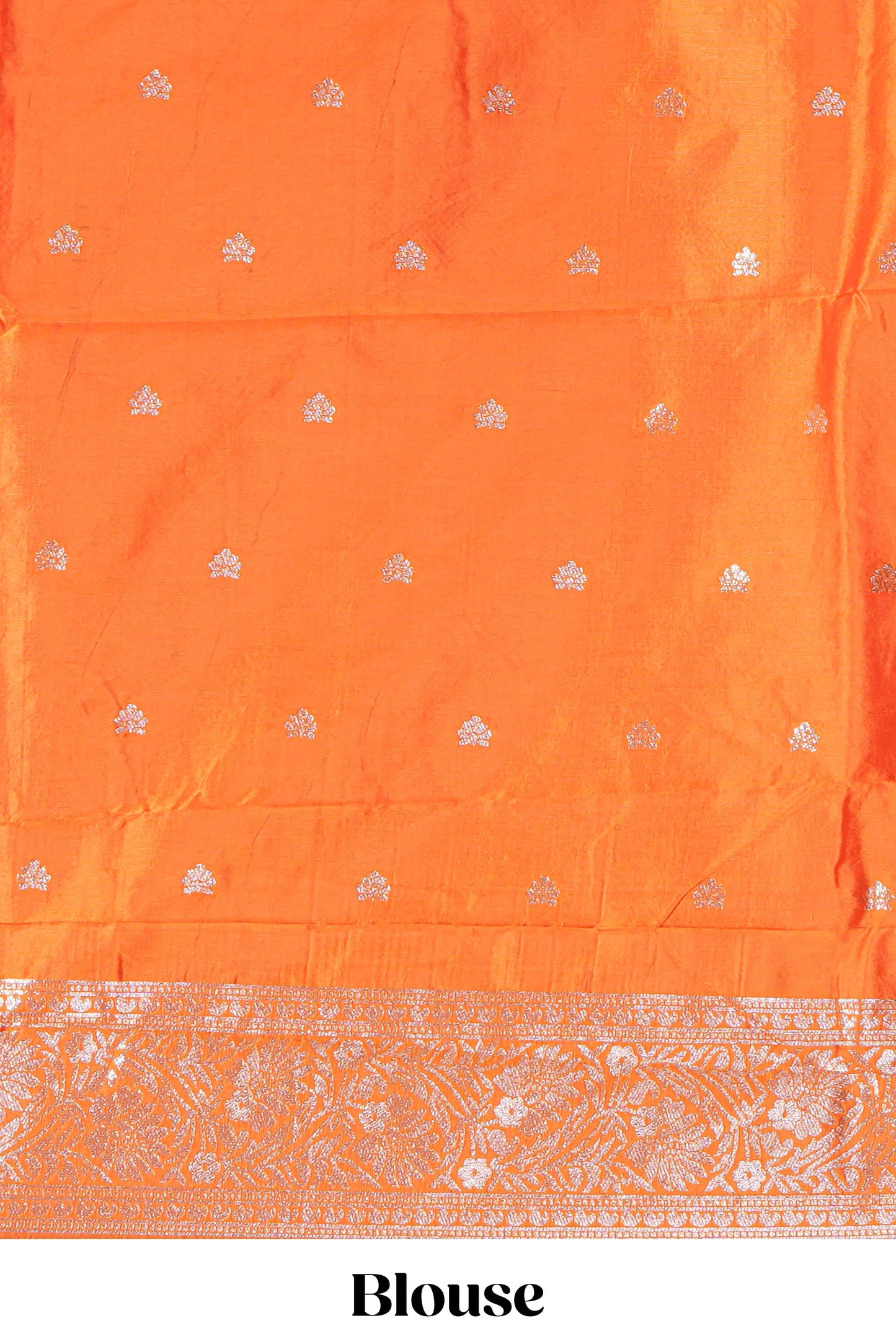 Orange floral zari motifs design semi soft silk saree with self border and matching blouse