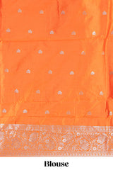 Orange floral zari motifs design semi soft silk saree with self border and matching blouse