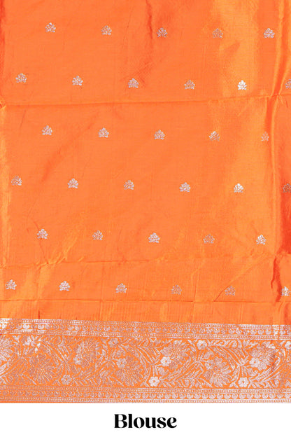 Orange floral zari motifs design semi soft silk saree with self border and matching blouse
