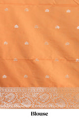 Light orange floral zari motifs design semi soft silk saree with self border and matching blouse