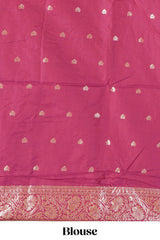 Intense hot pink floral zari motifs design semi soft silk saree with self border and matching blouse