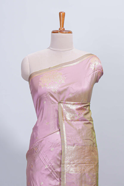 Soft lavender floral zari motifs design semi soft silk saree with self border and matching blouse