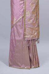 Soft lavender floral zari motifs design semi soft silk saree with self border and matching blouse