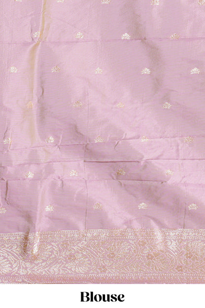 Soft lavender floral zari motifs design semi soft silk saree with self border and matching blouse