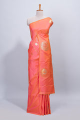 Orange floral zari motifs design semi soft silk saree with self border and matching blouse