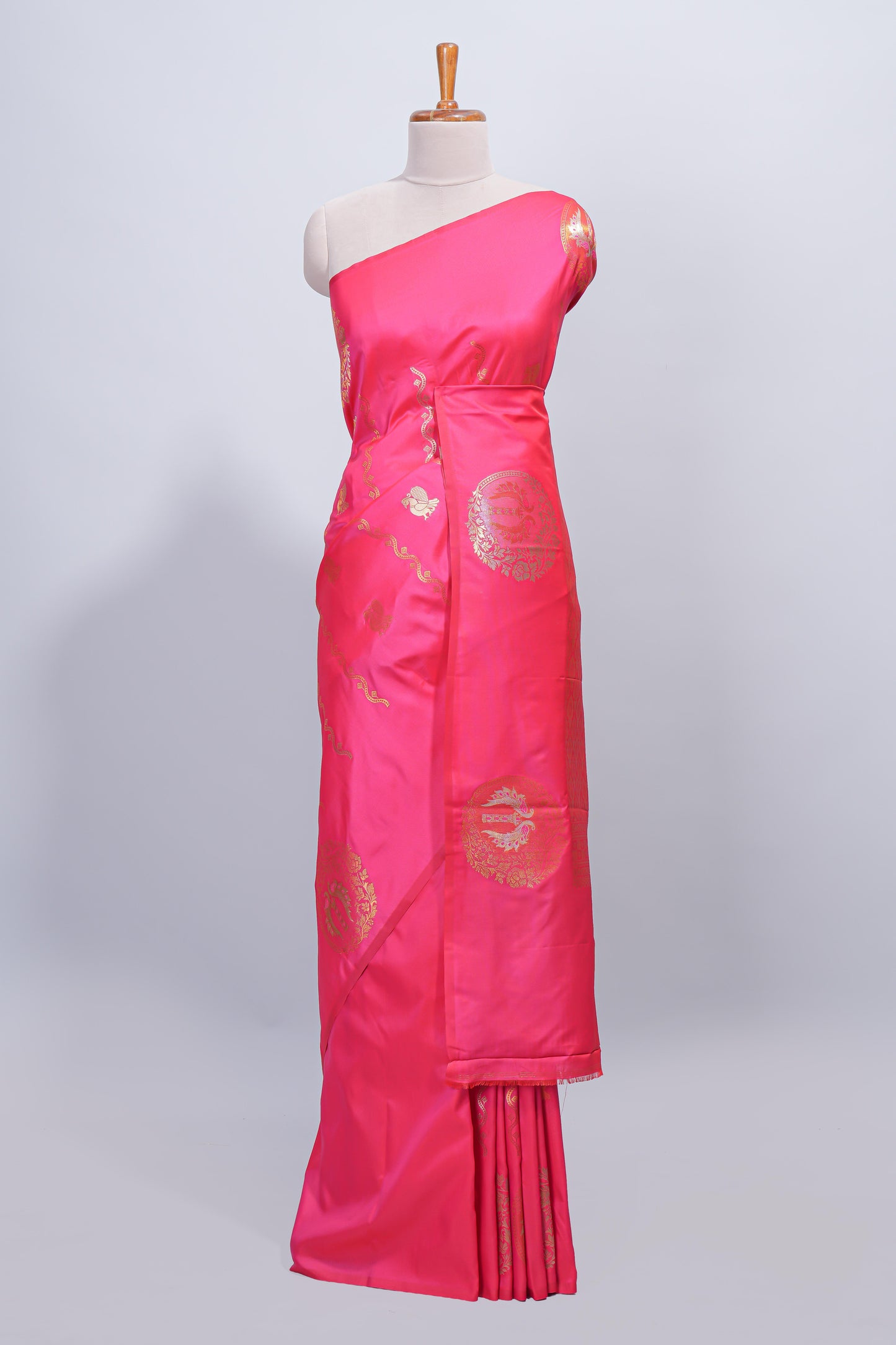 Pink floral zari motifs design semi soft silk saree with self border and matching blouse
