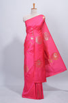 Pink floral zari motifs design semi soft silk saree with self border and matching blouse