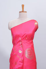 Pink floral zari motifs design semi soft silk saree with self border and matching blouse