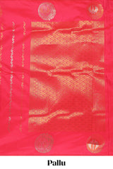 Pink colour Semi soft silk withgold zari floral motifs border with Vaira oosi Design and matching blouse